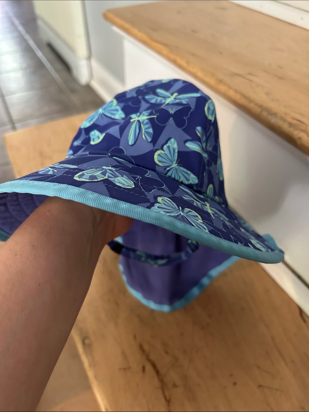 Kids Butterfly Sun Hat in Navy and Teal - Lightweight UPF Protection